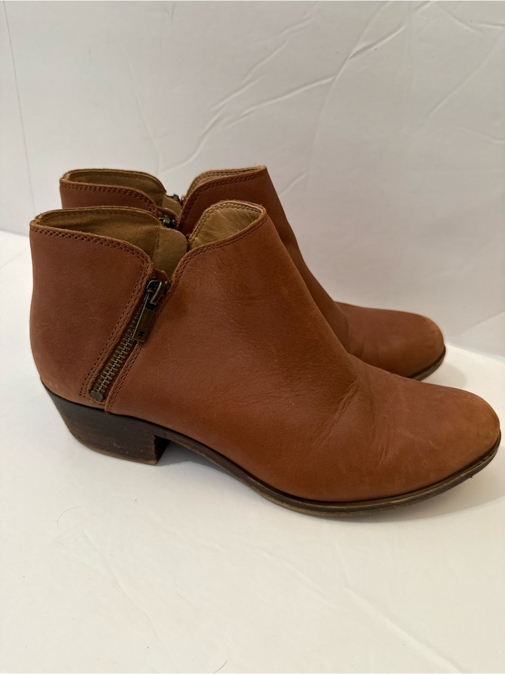 Lucky Brand Tan Brown Leather Ankle Booties Zip Side Size 9 - Picture 9 of 10